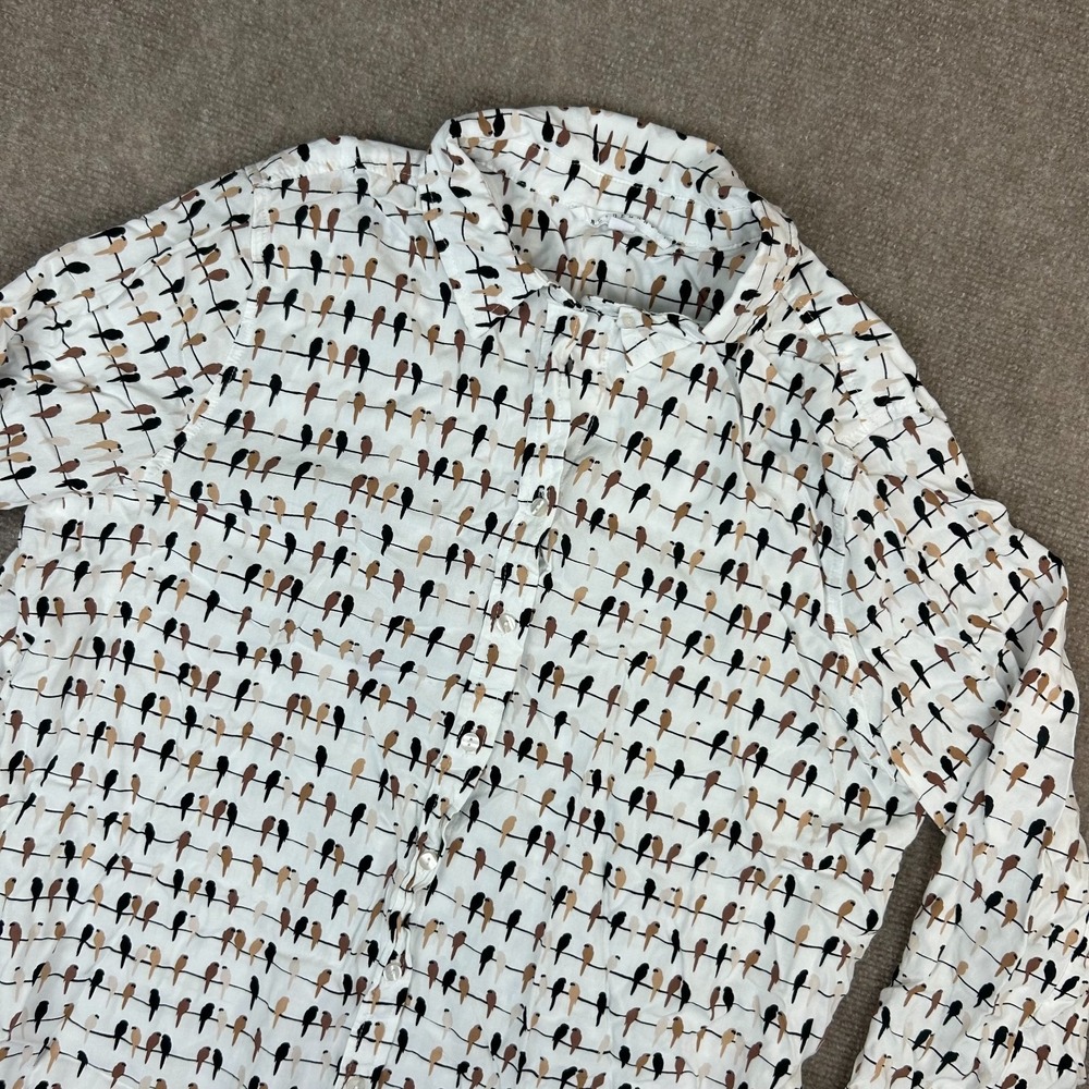 Jane + Delancey Shirt Womens XL White Rayon Parrot Print Round Hem Button Up - Picture 1 of 12